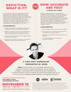 Flyer for the all-day two part workshop with Wink Smith Jr with descriptions of each topic. Can be found in body of post.